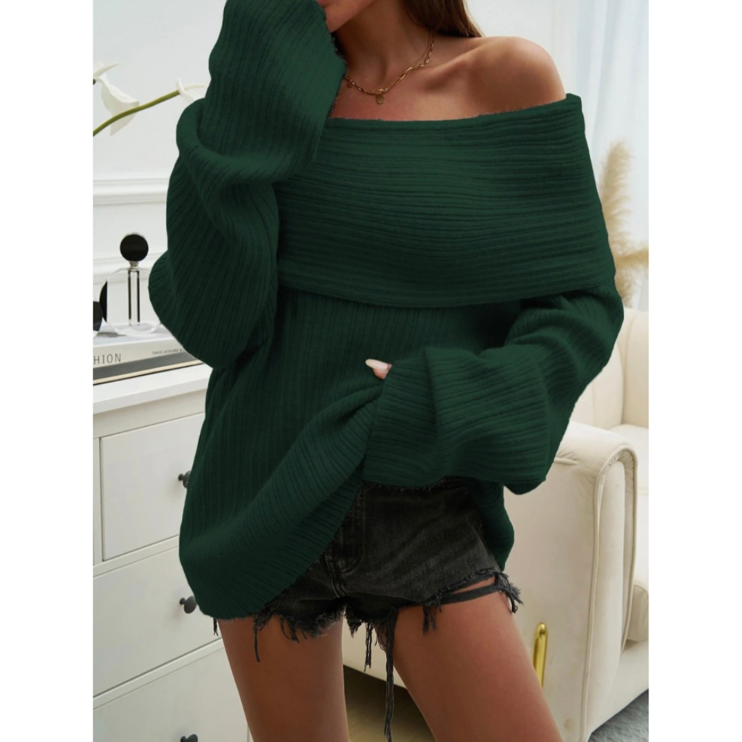 Cozy Off-Shoulder Ribbed Knit Sweater