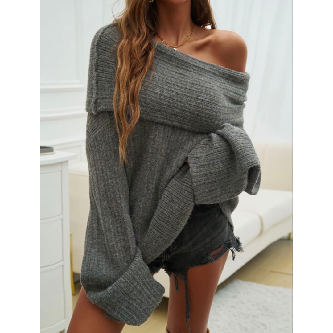 Cozy Off-Shoulder Ribbed Knit Sweater
