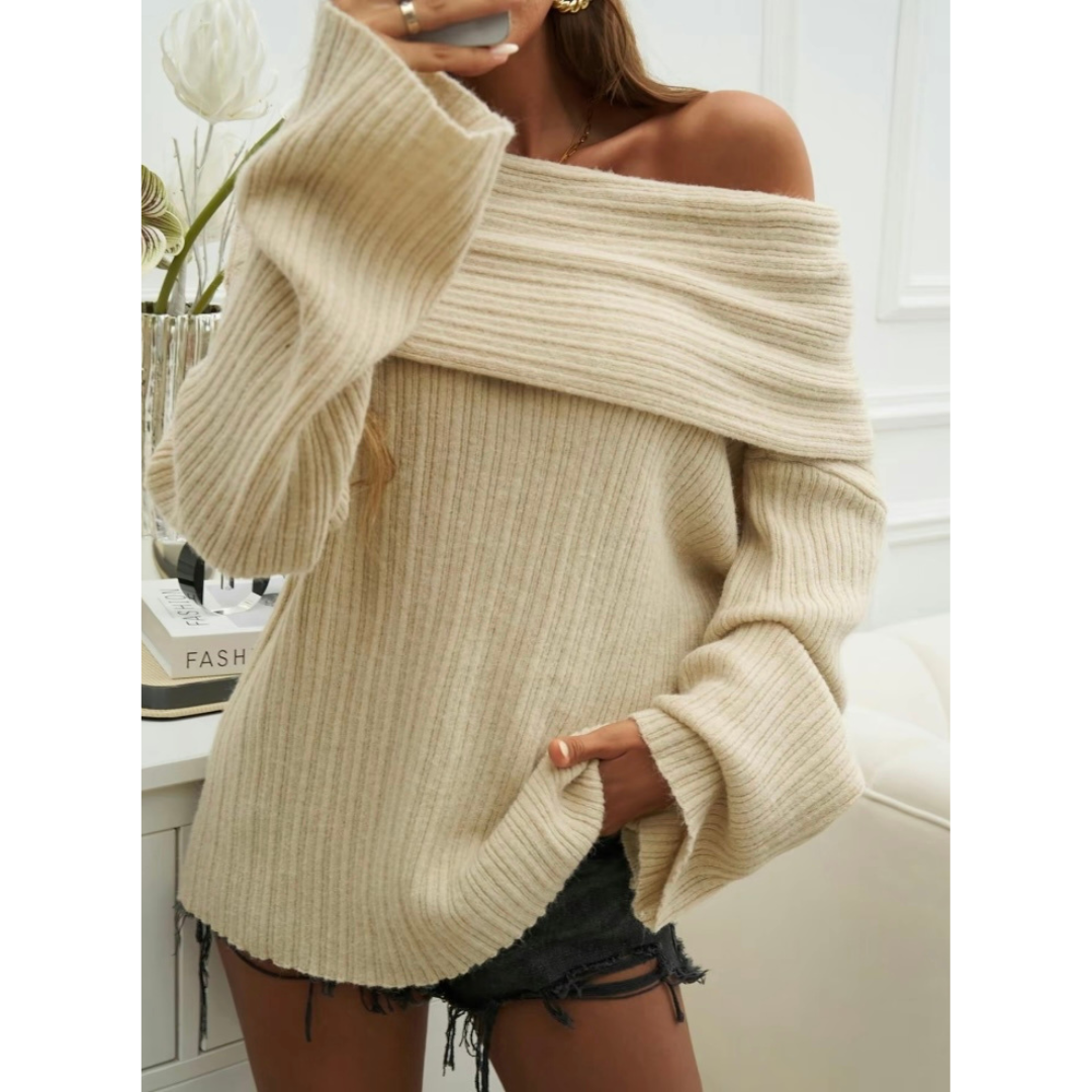 Cozy Off-Shoulder Ribbed Knit Sweater