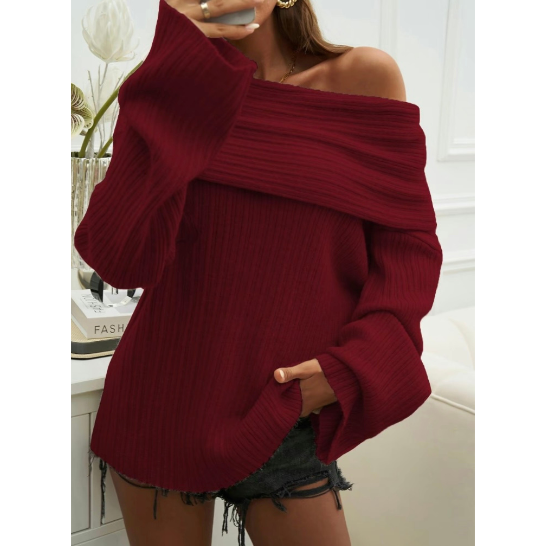 Cozy Off-Shoulder Ribbed Knit Sweater