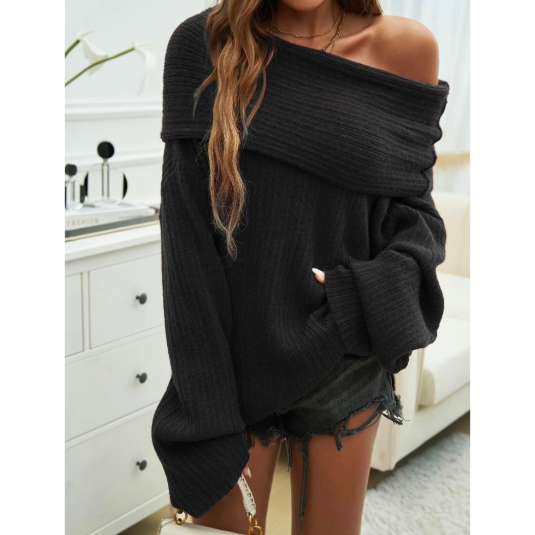 Cozy Off-Shoulder Ribbed Knit Sweater